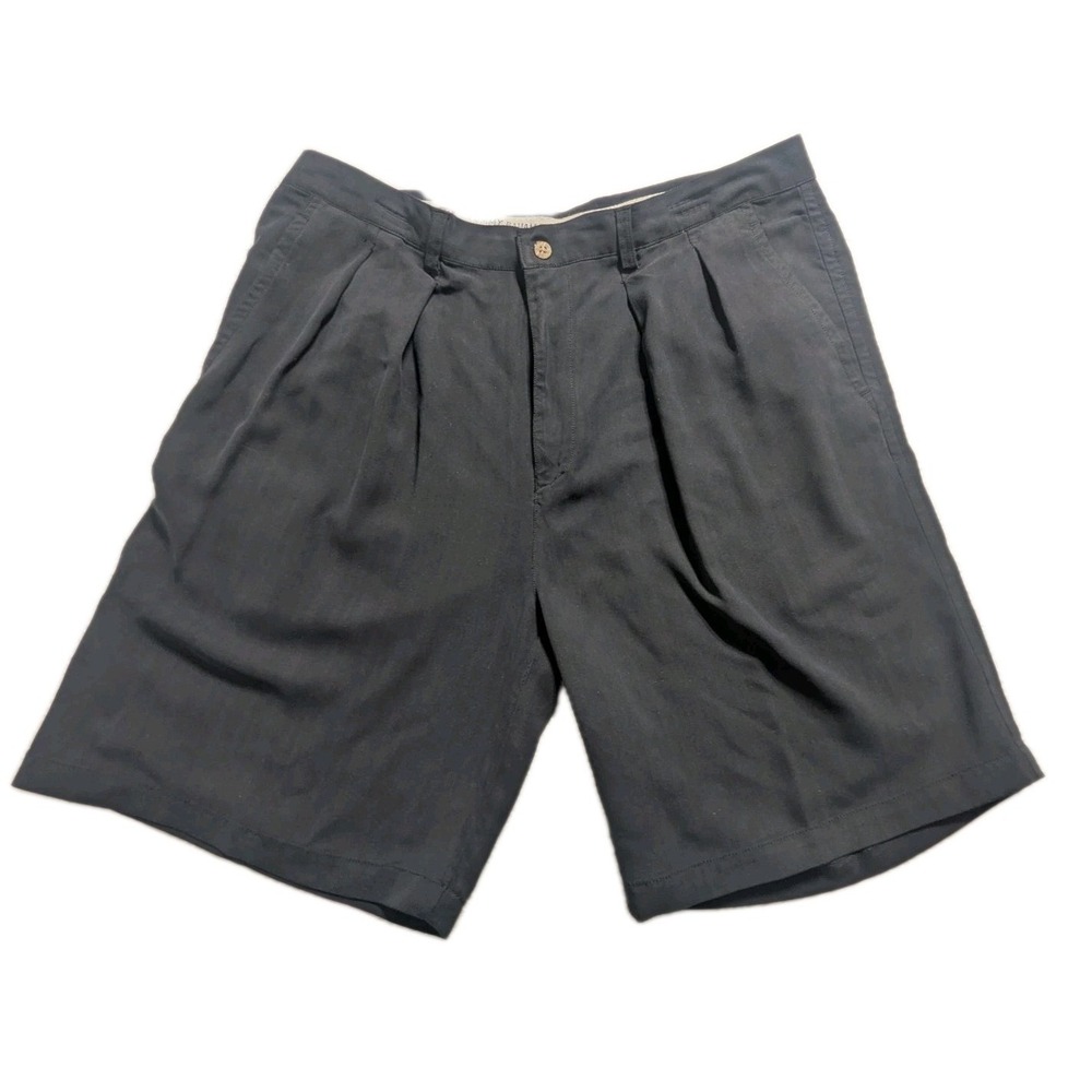 Tommy Bahama Relax Shorts Mens 40 Navy 100% Silk Pleated Resort Golf